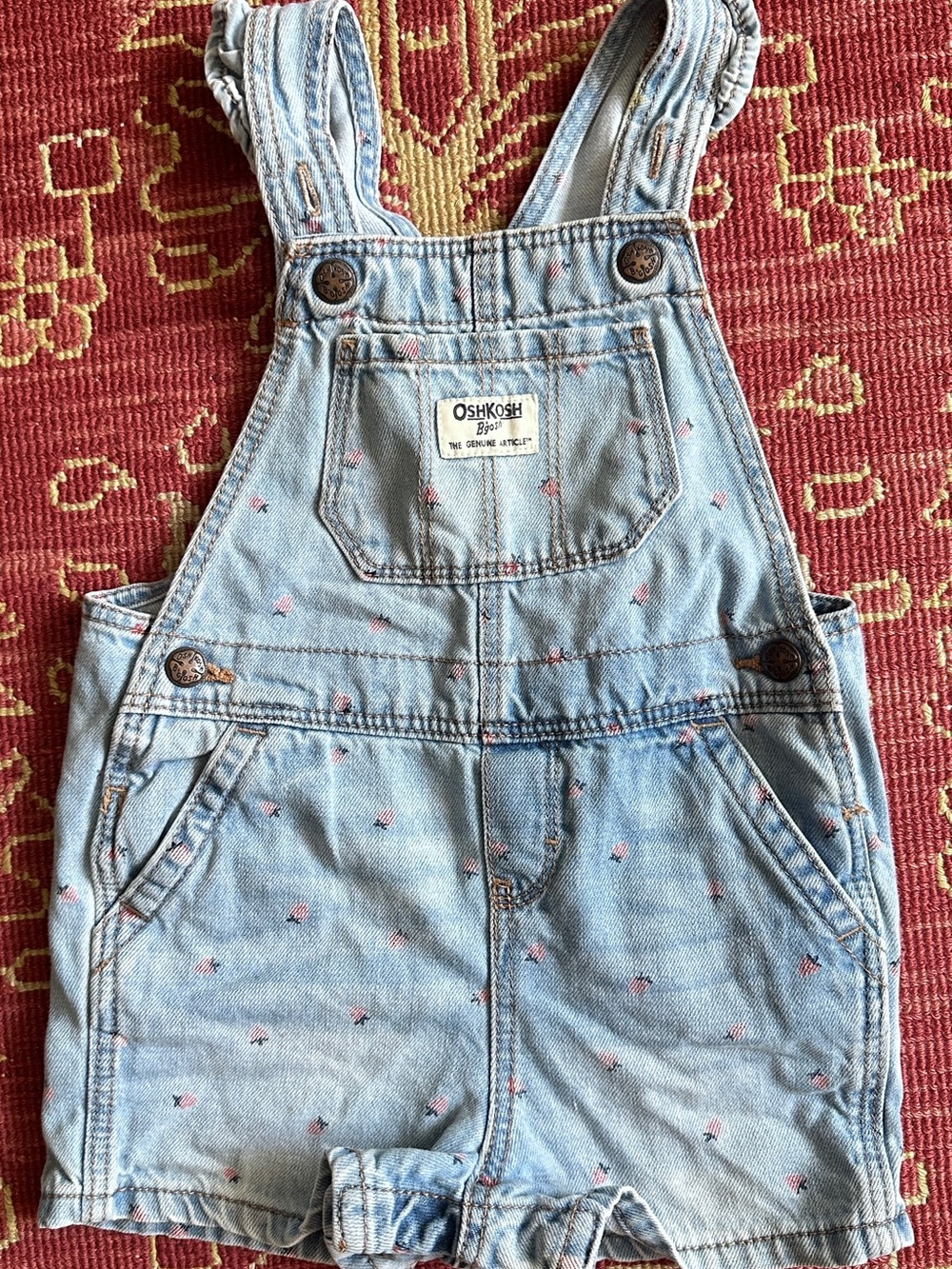 OshKosh B'gosh Light Blue Denim Shortalls with Pink Dot Accents